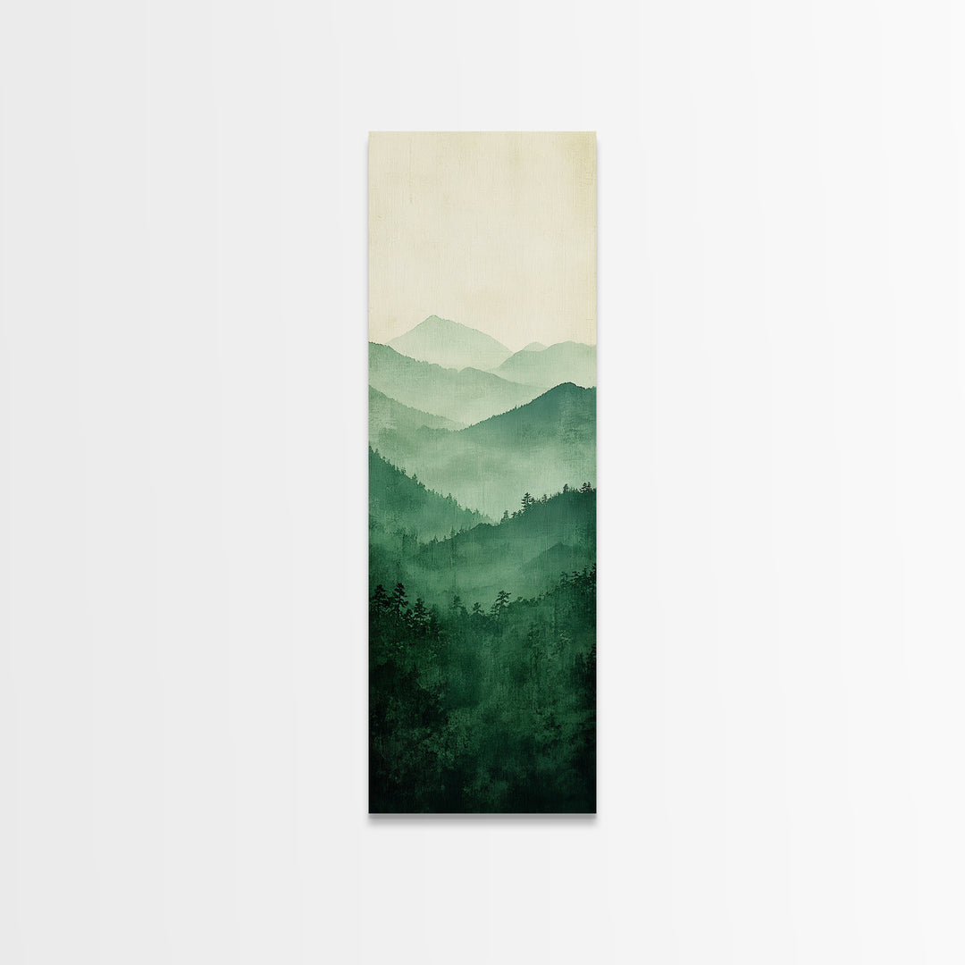 Smoky Mountain Layers Framed Canvas Print Serene Landscape Painting Green Nature Scene Above Sofa Art Living Room Decor