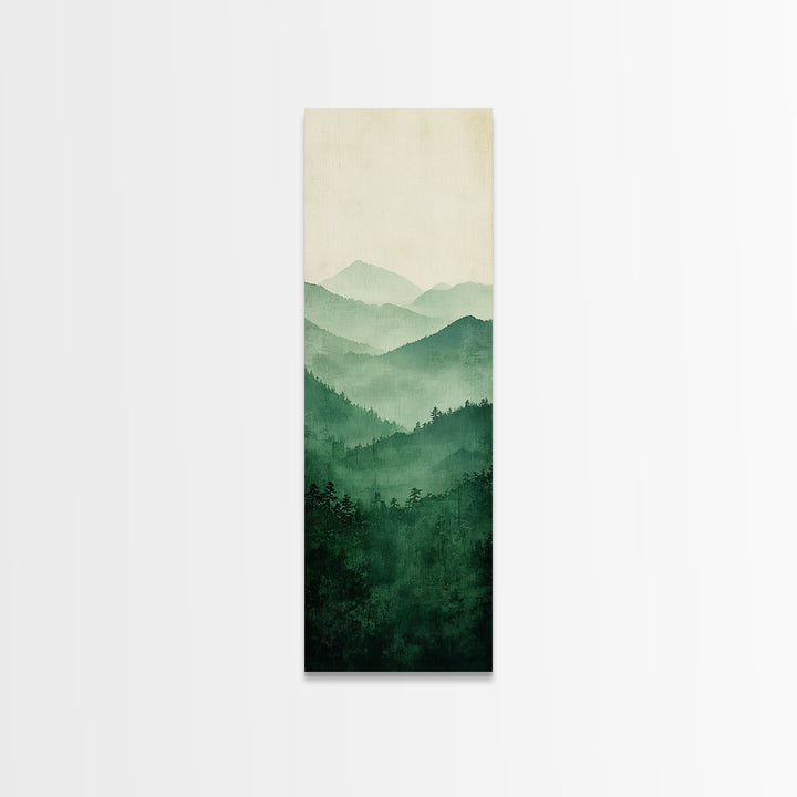 Smoky Mountain Layers Framed Canvas Print Serene Landscape Painting Green Nature Scene Above Sofa Art Living Room Decor