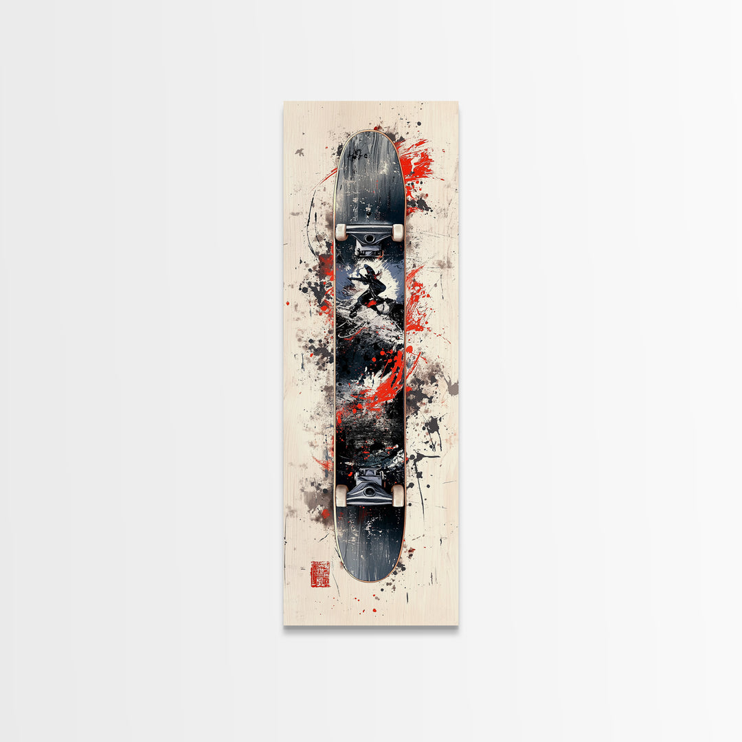 Graffiti Style Skateboard Canvas Print, Abstract Red and Black Wall Art, Urban Skateboard Art, Gift Idea for Living Room or Bedroom