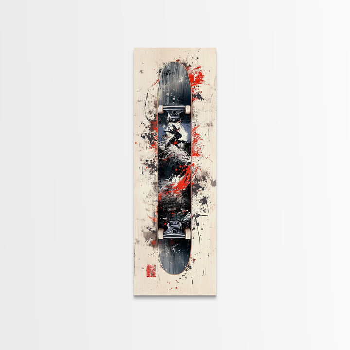 Graffiti Style Skateboard Canvas Print, Abstract Red and Black Wall Art, Urban Skateboard Art, Gift Idea for Living Room or Bedroom