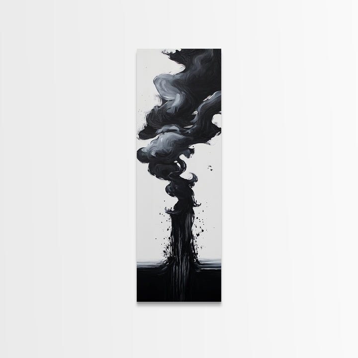 Smoke Abstract Art Canvas Print Black White Contemporary Modern Home Decor Moody Wall Art Vertical Long Narrow Artwork