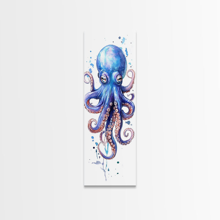 Blue Octopus Art Framed Canvas Print Vibrant Marine Life Decor Whimsical Coastal Nautical Artwork Living Room Statement Piece