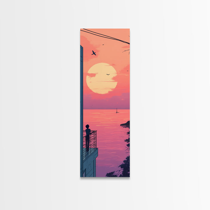 Pastel Sunset Balcony Canvas Print Pink Orange Wall Art Coastal Cowgirl Art Bedroom or Living Room Farmhouse Decor Unique Piece