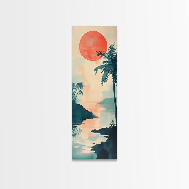 Tropical Sunset Coastal Landscape Framed Canvas Print | Nautical Wall Art | Coastal Painting | Nautical Decor | Gift Idea Her | Vertical Art