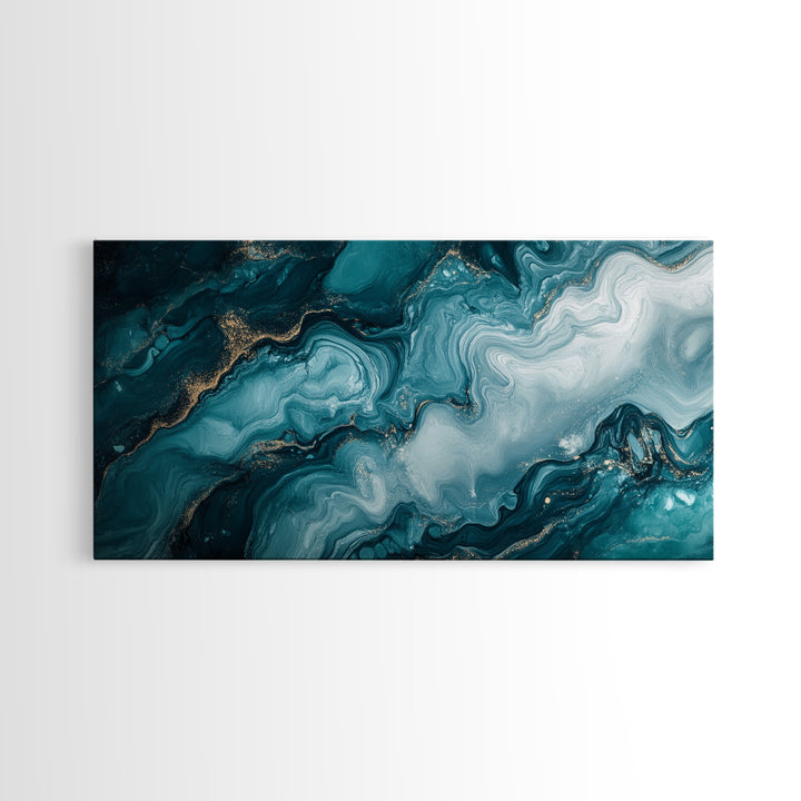 Abstract Teal Fluid Art Canvas Print, Coastal Wall Art, Teal Wall Art, Nautical Decor, Moody Art, Coastal Decor, Living Room Art, Gift Idea