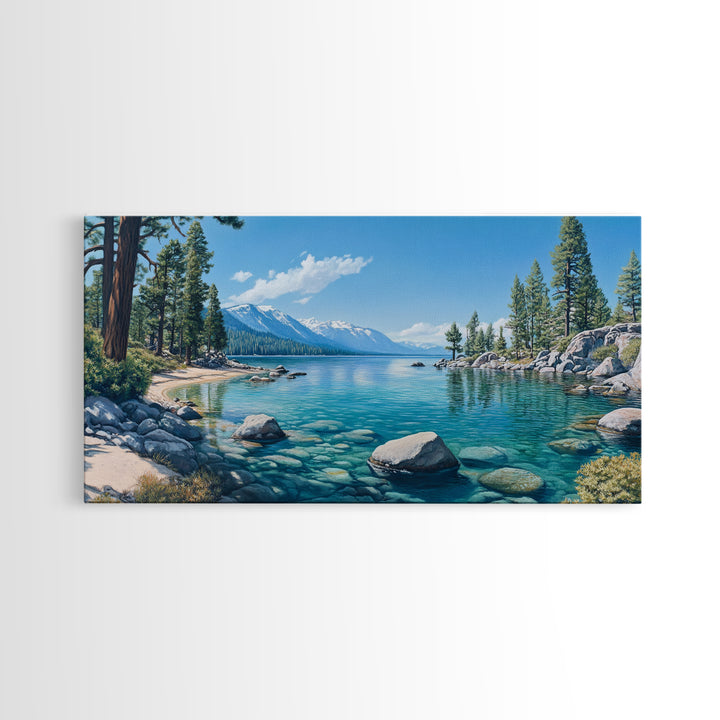 Crystal Clear Lake Canvas Print Lake Tahoe Art Coastal Landscape Artwork Bedroom Decor Horizontal Wall Art Nature Painting Original