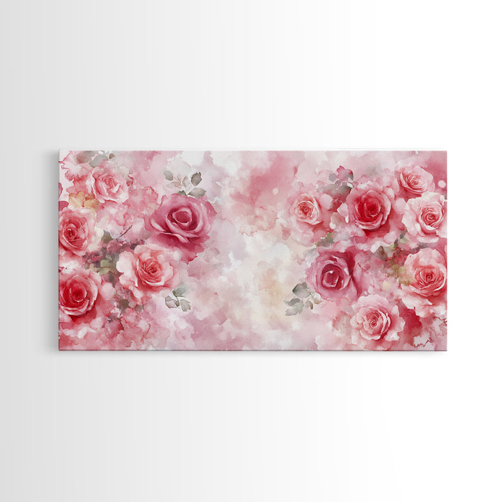 Romantic Rose Painting Framed Canvas Print Featuring Rose Painting and Pink Wall Art Botanical Prints Rustic Art Living Room Decor