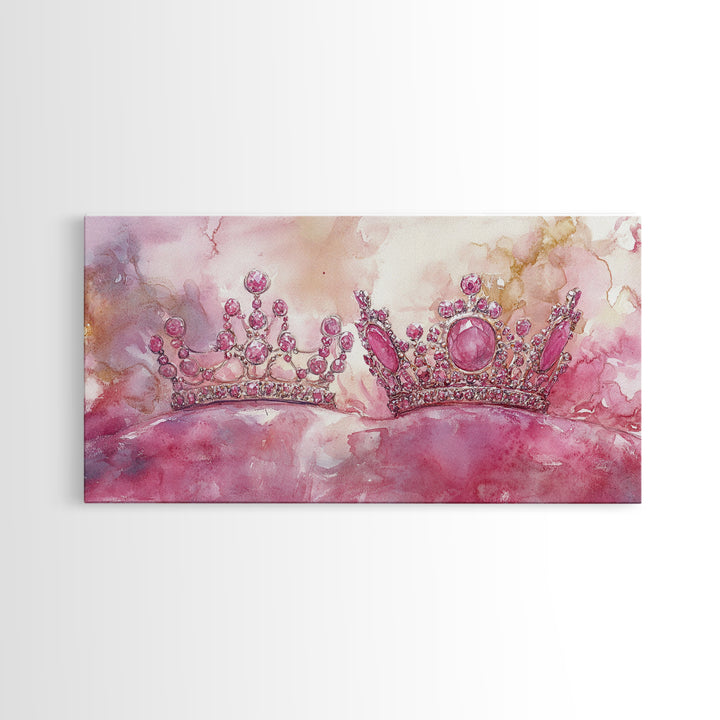 Royal Crown Canvas Print, Pink Jewel Artwork, Glamorous Feminine Style, Bedroom Wall Decor, Princess Themed Whimsical Art Gift Idea