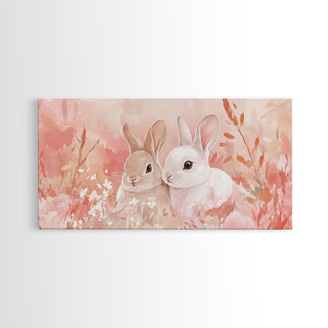 Bunny Art Canvas Print Pastel Wall Art Whimsical Easter Decor Animal Lovers Gift Idea Cottagecore Living Room Art Soft Aesthetic