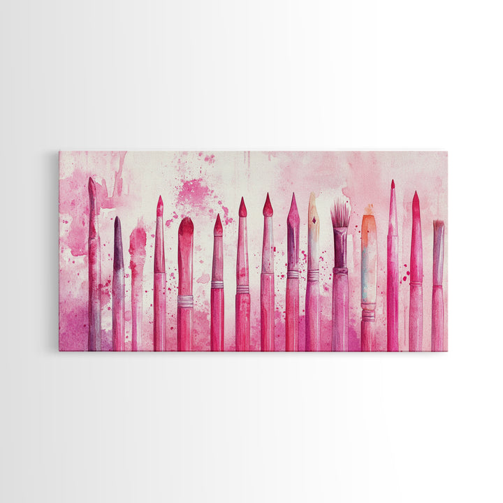 Artistic Brushes Canvas Print Pink Abstract Art Tools Studio Decor Light Pink Wall Art Boho Minimalist Wabi Sabi Artist Gift Idea