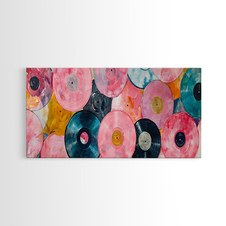 Retro Vinyl Records Canvas Print Lofi Art Chicano Wall Art Skinny Wall Art Living Room Decor Music Gift Idea Bedroom Art