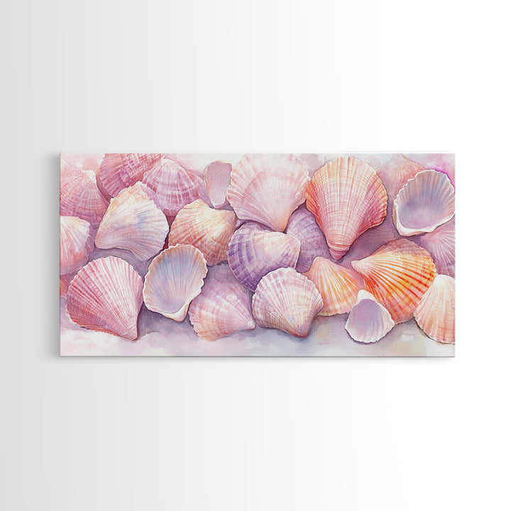 Coastal Seashell Canvas Print, Nautical Wall Art, Coastal Decor, Rustic Beach Art, Light Pink Shell Painting, Coastal Landscape Art Gift