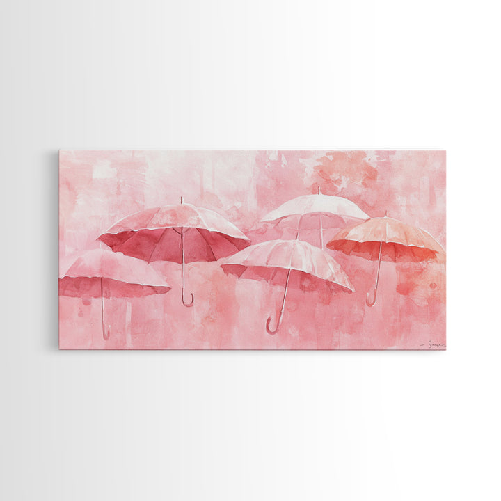 Umbrella Art Canvas Print, Light Pink Wall Art, Minimalist Decor Piece, Coastal Cowgirl Home Accent, Whimsical Abstract Art Gift Idea