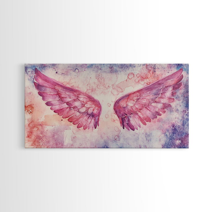 Angel Wings Canvas Print Dark Angels Wall Art Pink Abstract Art Light Pink Wall Art Moody Artwork Whimsical Art Bedroom Decor