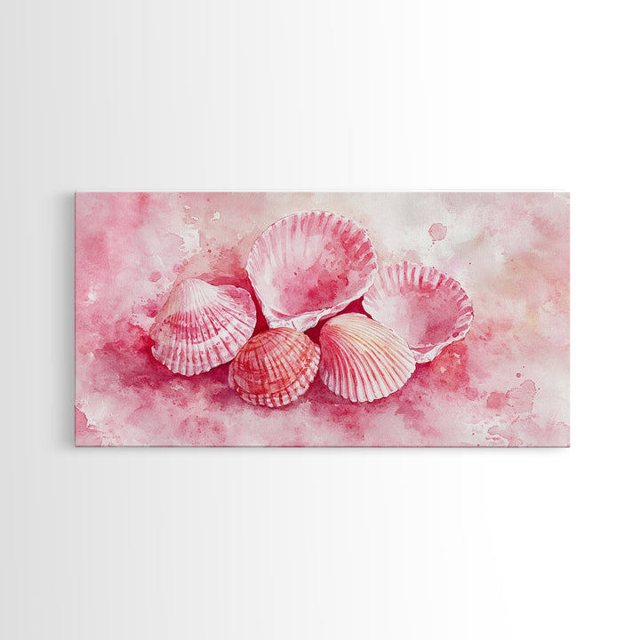Coastal Shell Canvas Print | Pink Coastal Cowgirl Wall Art | Nautical Inspired Decor | Beach Themed Framed Artwork | Living Room Art