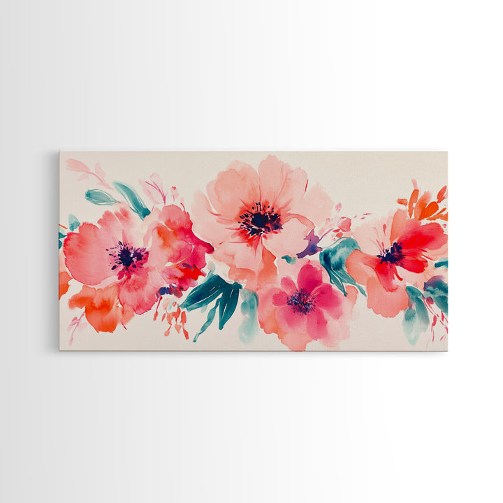 Bright Wildflower Canvas Print | Pink Orange Botanical Art | Nature Inspired Wall Decor | Living Room Framed Artwork | Unique Gift Idea