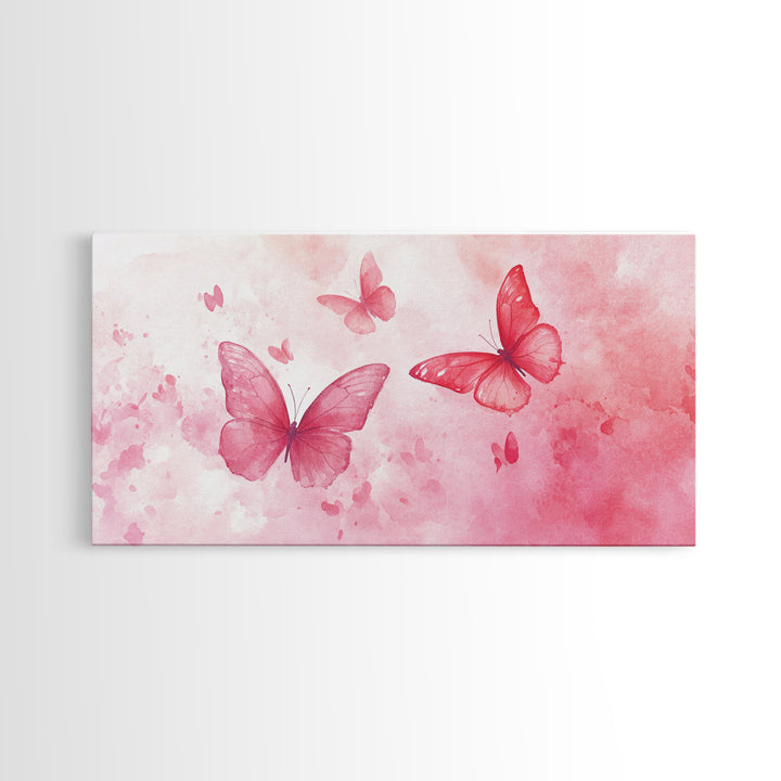 Pink Butterflies Canvas Print, Whimsical Art, Light Pink Wall Art, Feminine and Romantic Decor, Bedroom or Living Room Gift Idea
