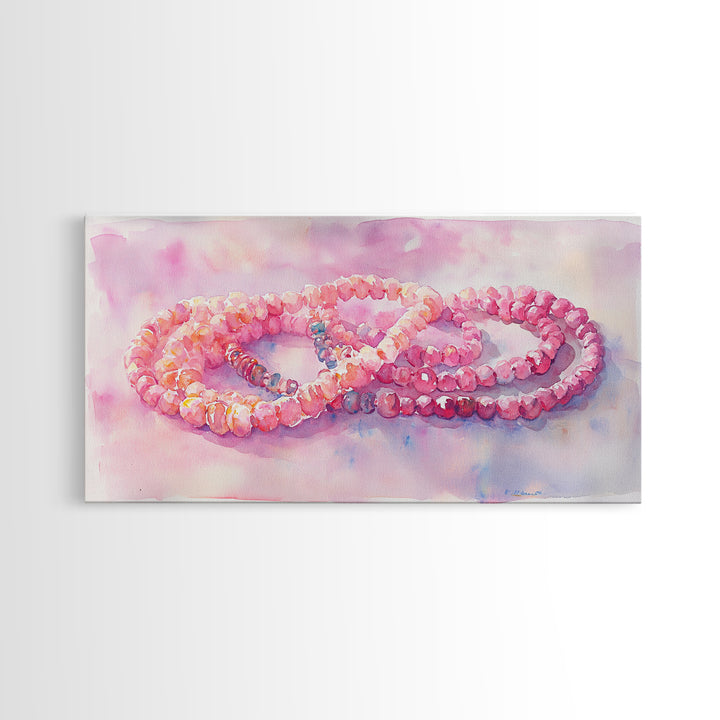 Pink Beaded Necklace Canvas Print | Romantic Jewelry Wall Art | Feminine Framed Canvas Print | Gift Idea for Her | Light Pink Decor
