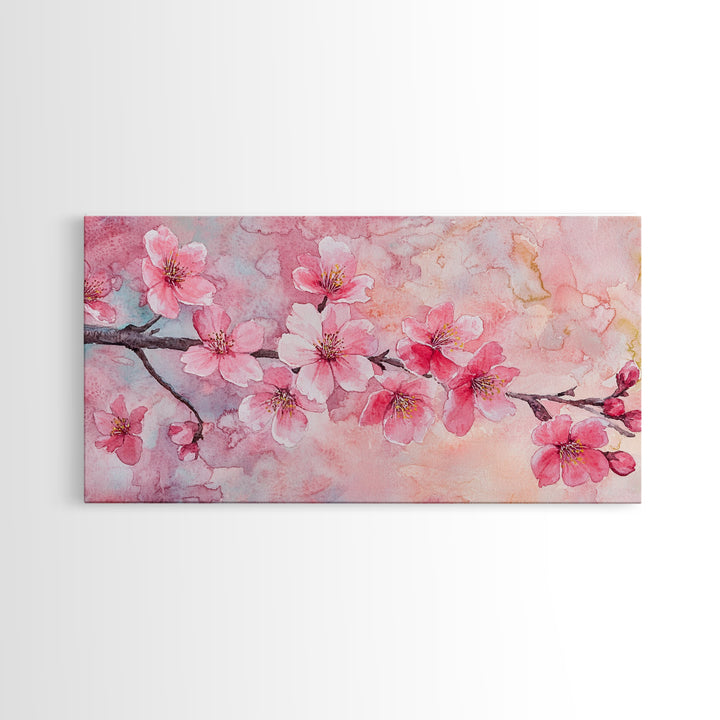 Cherry Blossom Branch Canvas Print | Cherry Blossom Painting, Light Pink Wall Art, Nature-Inspired Decor, Botanical Prints, Bedroom Art