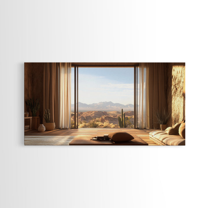 Canvas Print of Rustic Southwest Desert Scene with Cactus and Mountains, Southwest Home Decor, Rustic Living Room Wall Art