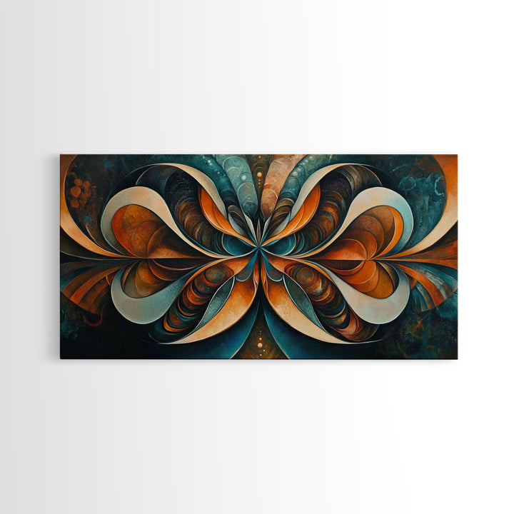 Butterfly Abstract Framed Canvas Print, Geometric Wall Art Moody Modern Decor, Sacred Geometry Artwork Idea Horizontal Living Room Design