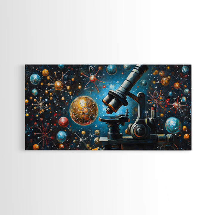 Astronomy Science Art Canvas Print, Microscope Cosmos Molecular Wall Art, Horizontal Living Room Decor, Unique Gift Idea Him Her