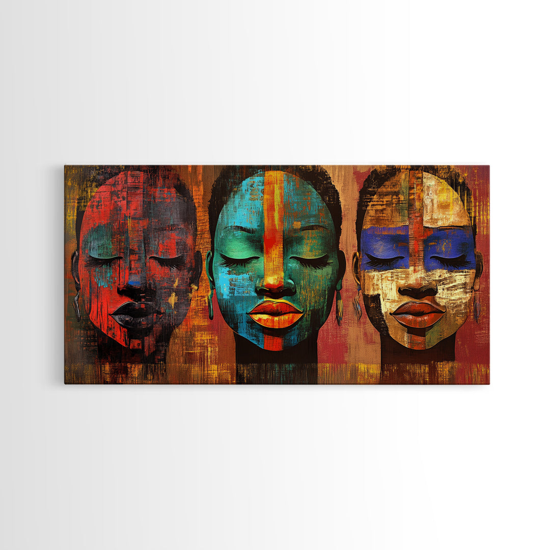 Vibrant African Art Canvas Print, Afrocentric Wall Art Decor, Colorful Moody Abstract Painting, Unique Therapy Art Gift Idea