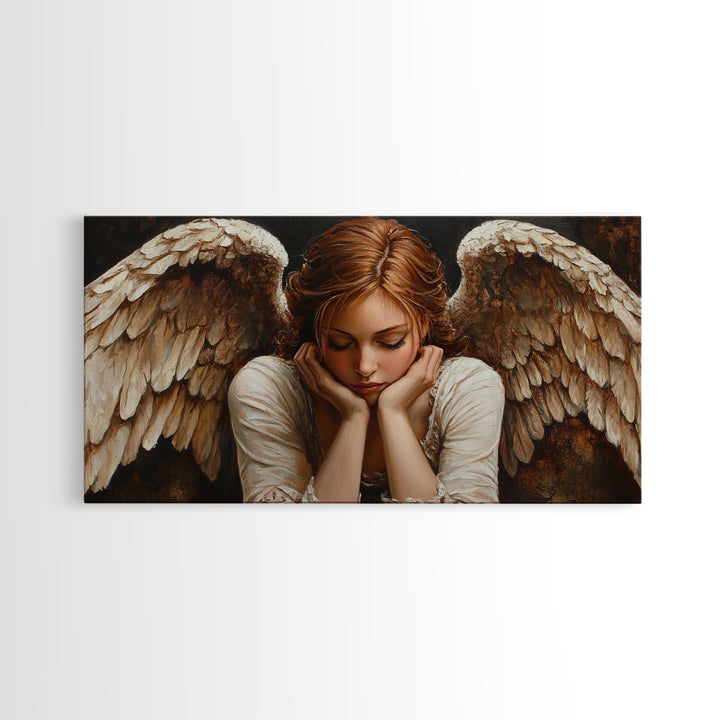 Angelic Beauty Portrait Framed Canvas Print Featuring Angel Art Prints and Moody Art Ideal Bedroom Wall Art or Guest Room Art