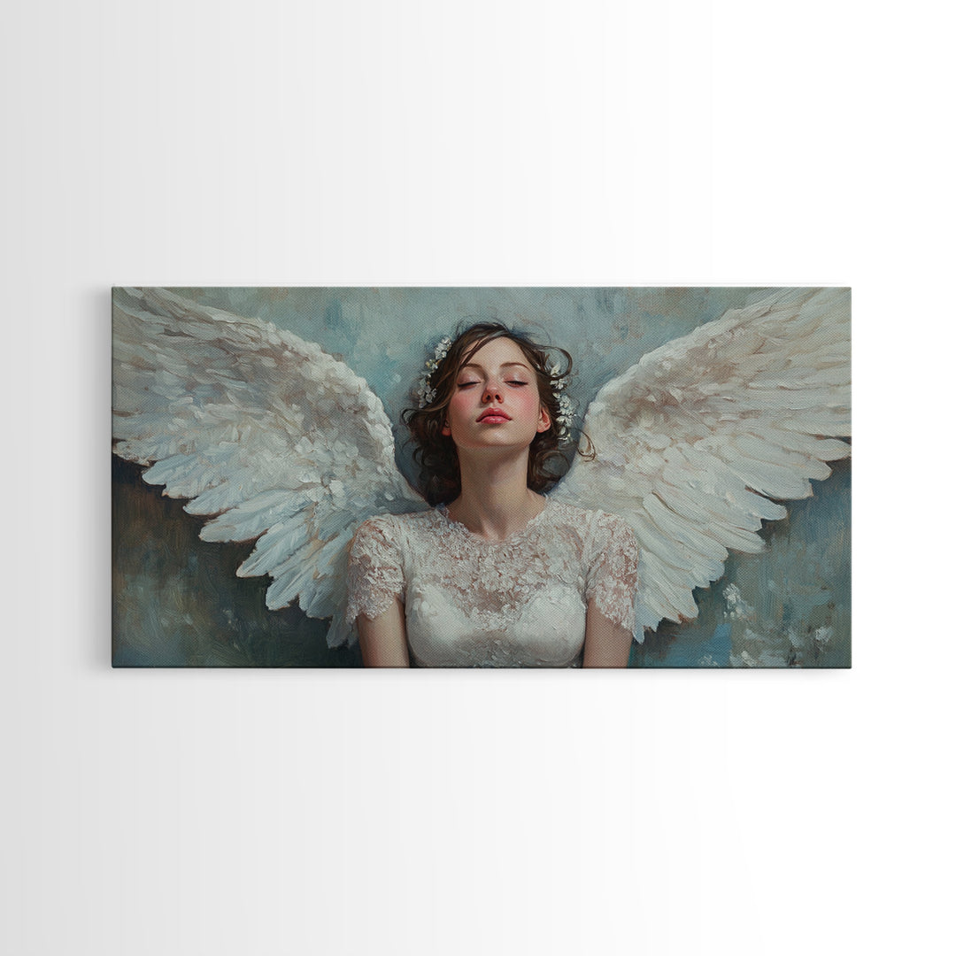 Heavenly Grace Framed Canvas Print with Angel Art Prints and Whimsical Art for Light Pink Wall Art and Romantic Home Decor
