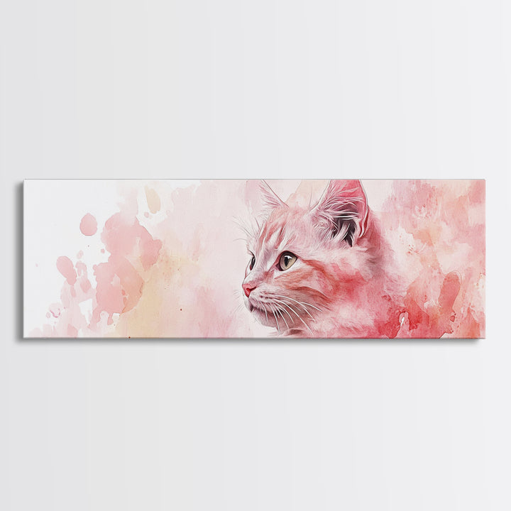 Cat Portrait Canvas Print with Pink Abstract Background, Light Pink Wall Art Perfect Gift Idea, Rustic Decor for Animal Lovers