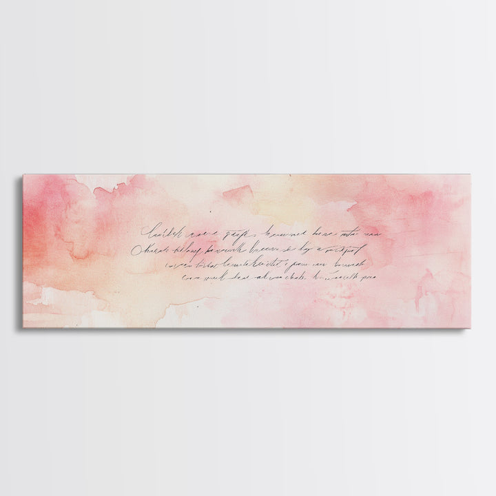 Romantic Calligraphy Canvas Print with Pink Abstract Art, Minimalist Wabi Sabi Aesthetic, Bedroom or Living Room Horizontal Wall Art