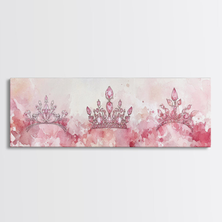 Royal Tiaras Canvas Print Pink Abstract Art Whimsical Decor Goddess Art Wall Art Bedroom Art Princess Aesthetic Horizontal Decor