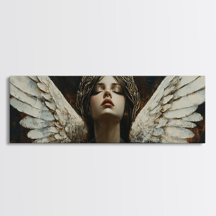 Angelic Portrait Canvas Print Goddess Art Print Dark Angels Wall Art Elegant Bedroom Decor Moody Painting Original Living Room Art