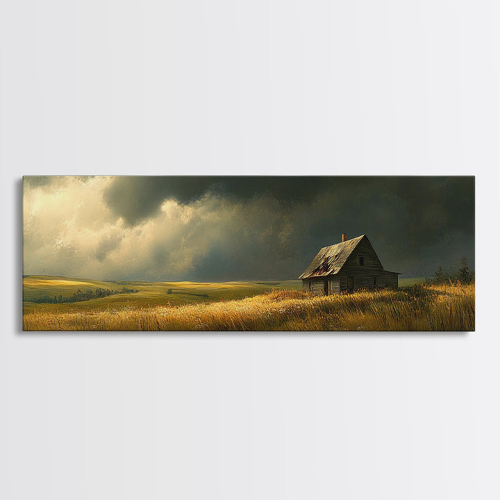 Abandoned Farmhouse Framed Canvas Print Rustic Landscape Art Smoky Mountain Painting Extra Wide Living Room Wall Autumn Decor