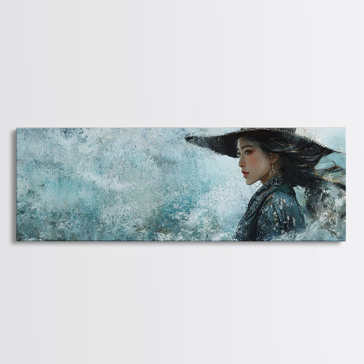 Ocean Cowgirl Canvas Print Coastal Landscape Art Rustic Boho Wall Art Nautical Decor Panoramic Artwork Bedroom Guest Room Decor