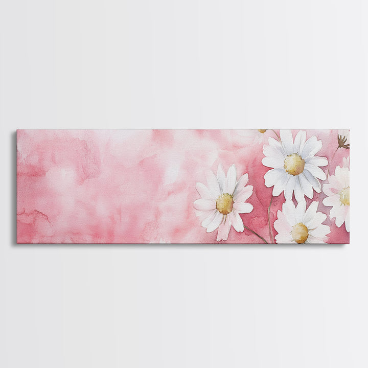 Daisy Flower Wall Art, Canvas Print, Light Pink and White Minimalist Artwork, Botanical Prints Style, Bedroom Whimsical Decor
