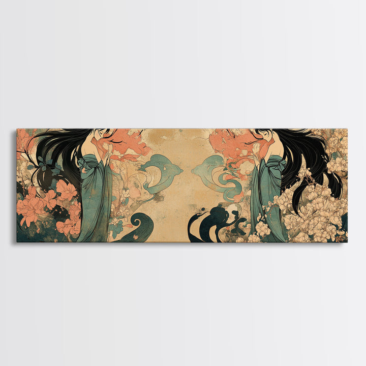 Art Nouveau Framed Canvas Print Goddess Art Print Feminine Boho Artwork Wildflower Wall Art Bedroom Artwork Guest Room Decor