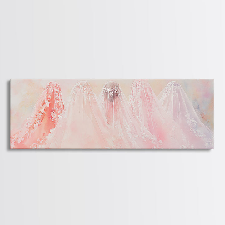 Bridal Veil Light Pink Wall Art Framed Canvas Print Horizontal Wedding Rustic Decor Extra Wide Artwork Bedroom Art