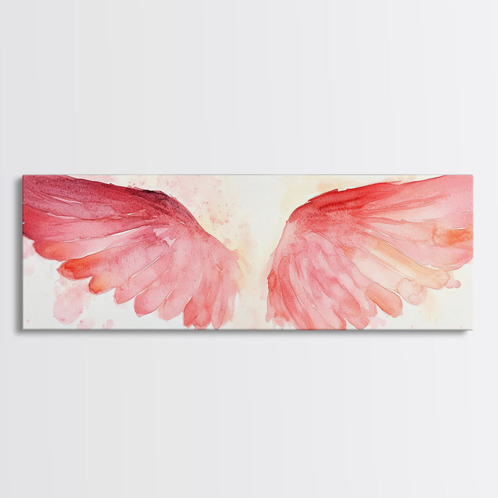 Angel Wings Canvas Print, Pink Abstract Art with Light Tones, Whimsical Zen Wall Art for Bedroom, Gift Idea for Spirituality Lovers