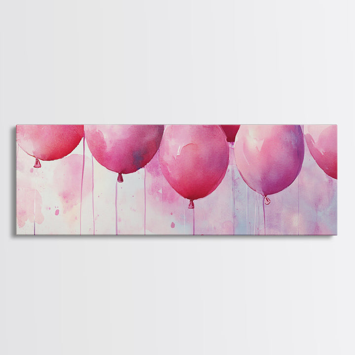 Balloon Party Canvas Print Whimsical Art Pink Abstract Art Light Pink Wall Art Above Sofa Decor Fun Kids Room Artwork Gift Idea
