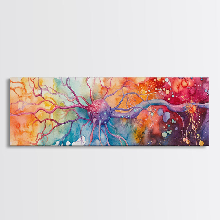 Neurons Framed Canvas Print Science Art Abstract Brain Art Whimsical Modern Wall Decor Perfect for Study Therapy Office Living Room