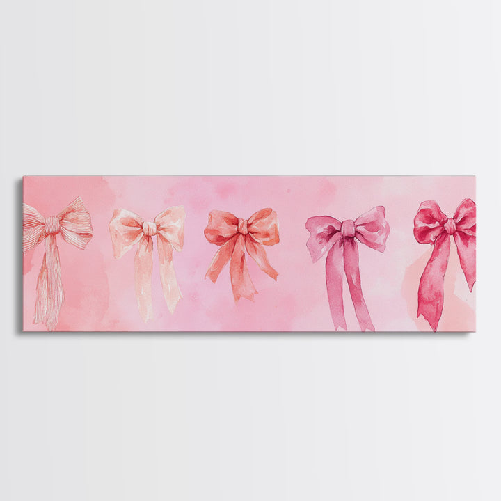Ribbon Bow Canvas Print Light Pink Art Feminine Horizontal Wall Art Whimsical Artwork Living Room Wabi Sabi Decor Framed Print