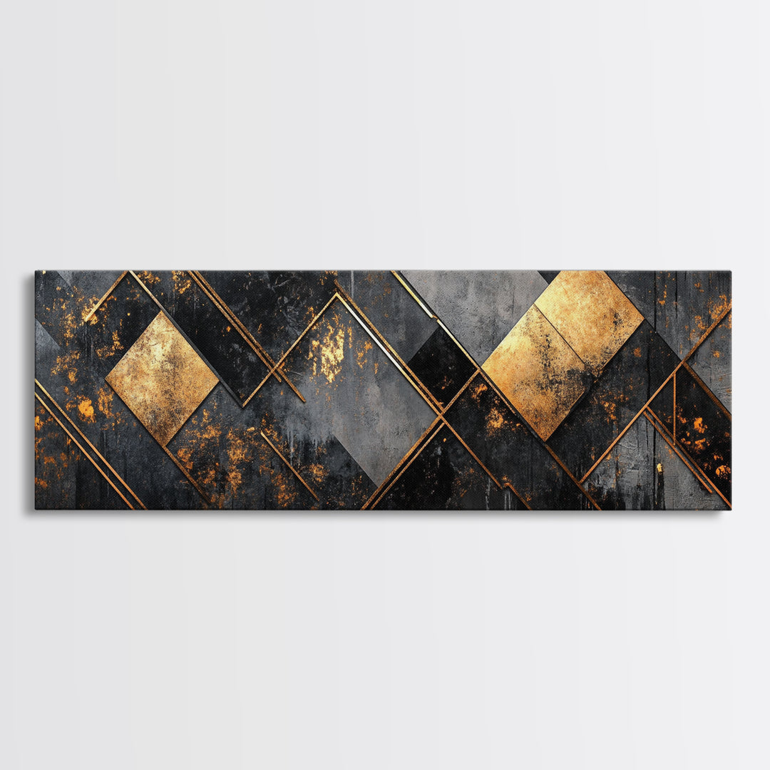 Geometric Gold Framed Canvas Print Art Deco Wabi Sabi Wall Art Rustic Modern Decor Unique Above Bed or Sofa Art Living Room Accent