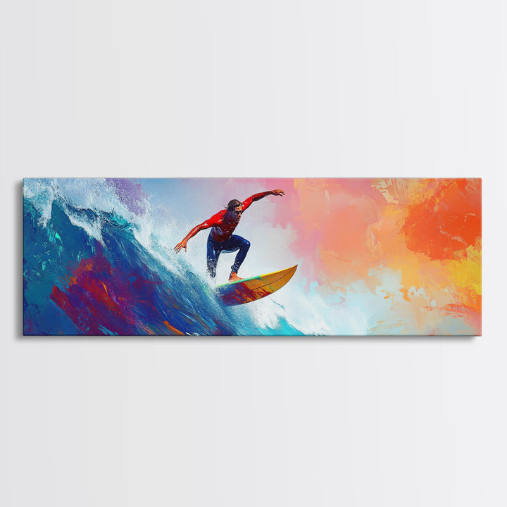 Coastal Canvas Print of Abstract Surf Wall Art with Bright Blue Waves, Nautical Painting, Coastal Cowgirl Wall Art, Gift Idea