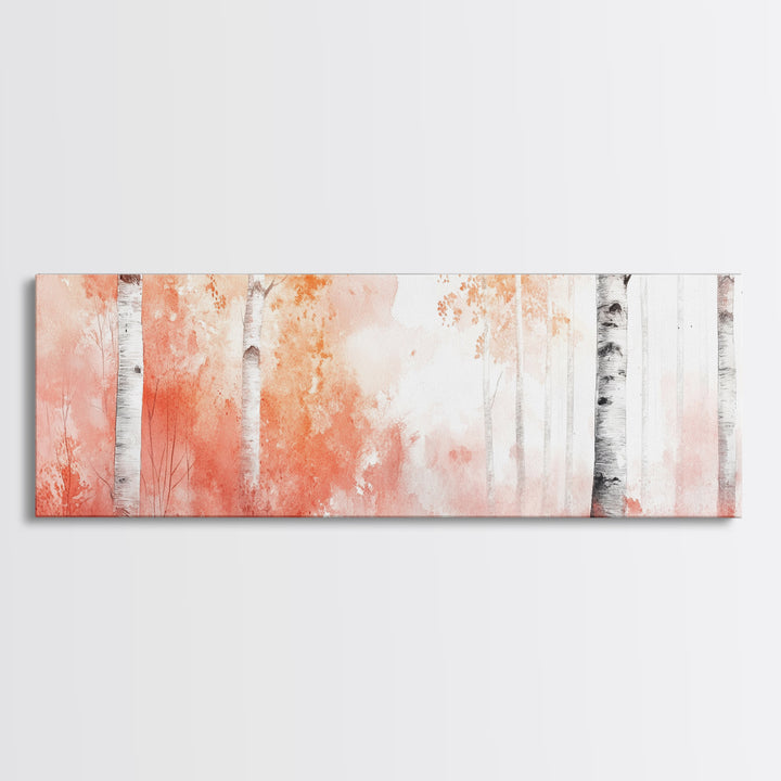 Autumn Birch Trees Canvas Print, Vibrant Fall Landscape Art, Horizontal Wall Art Rustic Decor Gift Idea Living Room Decoration