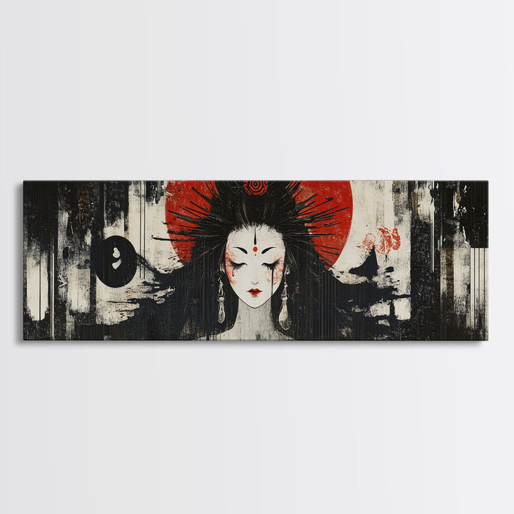 Mystical Goddess Framed Canvas Print Dark Angels Wall Art Japanese-Inspired Sacred Geometry Art Bedroom Wall Decor