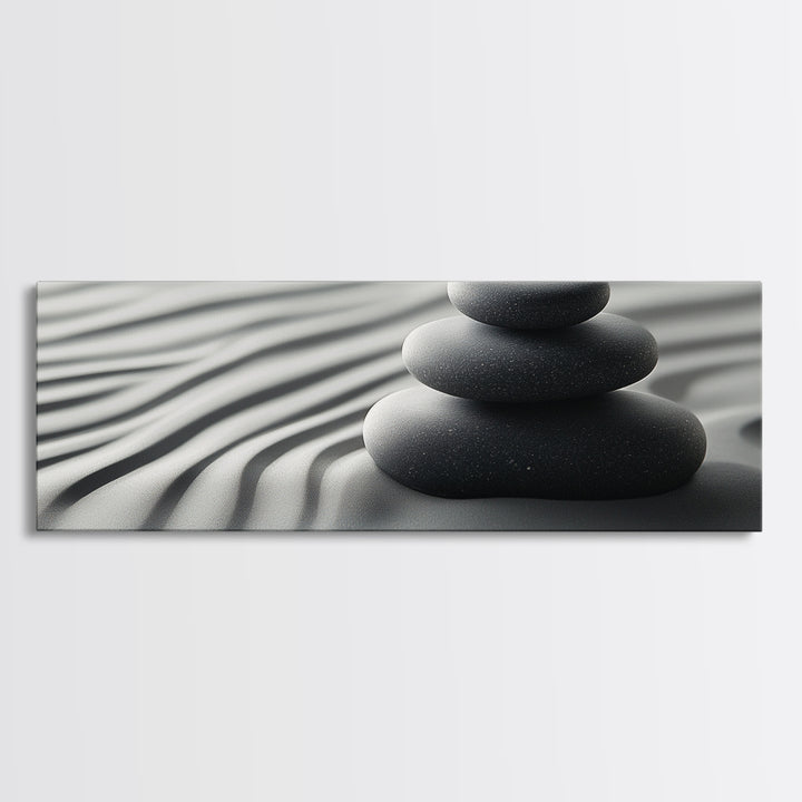 Coastal Harmony Framed Canvas Print Tranquil Pebbles Zen Reflection Nautical Decor Above Couch Living Room Wall Art