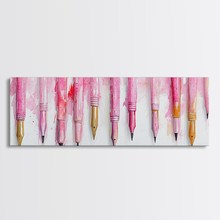 Abstract Pink Pens Framed Canvas Print - Whimsical Art, Light Pink Dorm Wall Decor, Vertical Art Gift Idea, Unique Living Room Canvas Print