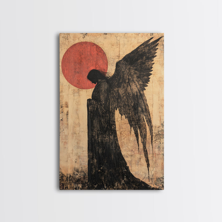 Dark Angel Silhouette Canvas Print Gothic Angel Art Prints Moody Abstract Artwork Dark Romance Wall Art Unique Gift Idea