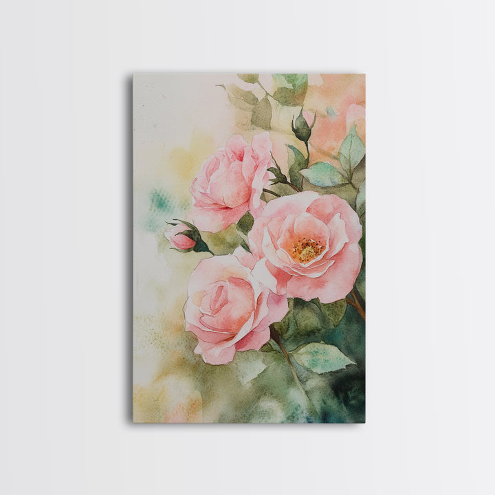 Soft and romantic watercolor roses, framed canvas print, rose painting, botanical prints, perfect floral wall art for bedroom or living room